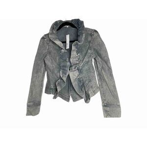 Lamade Ruffle Detail Denim Jean Jacket Light‎ Blue Wash Size S NEW With Tags